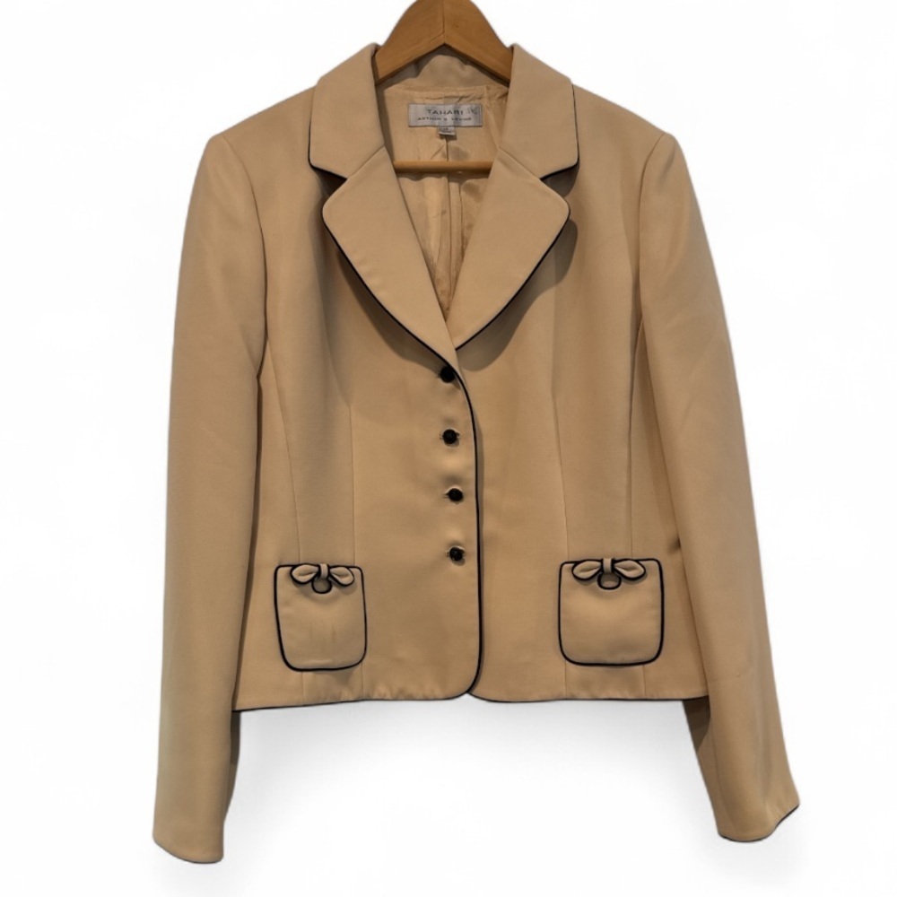 Tahari Arthur S. Levine Beige Blazer with Black Trim Size 14